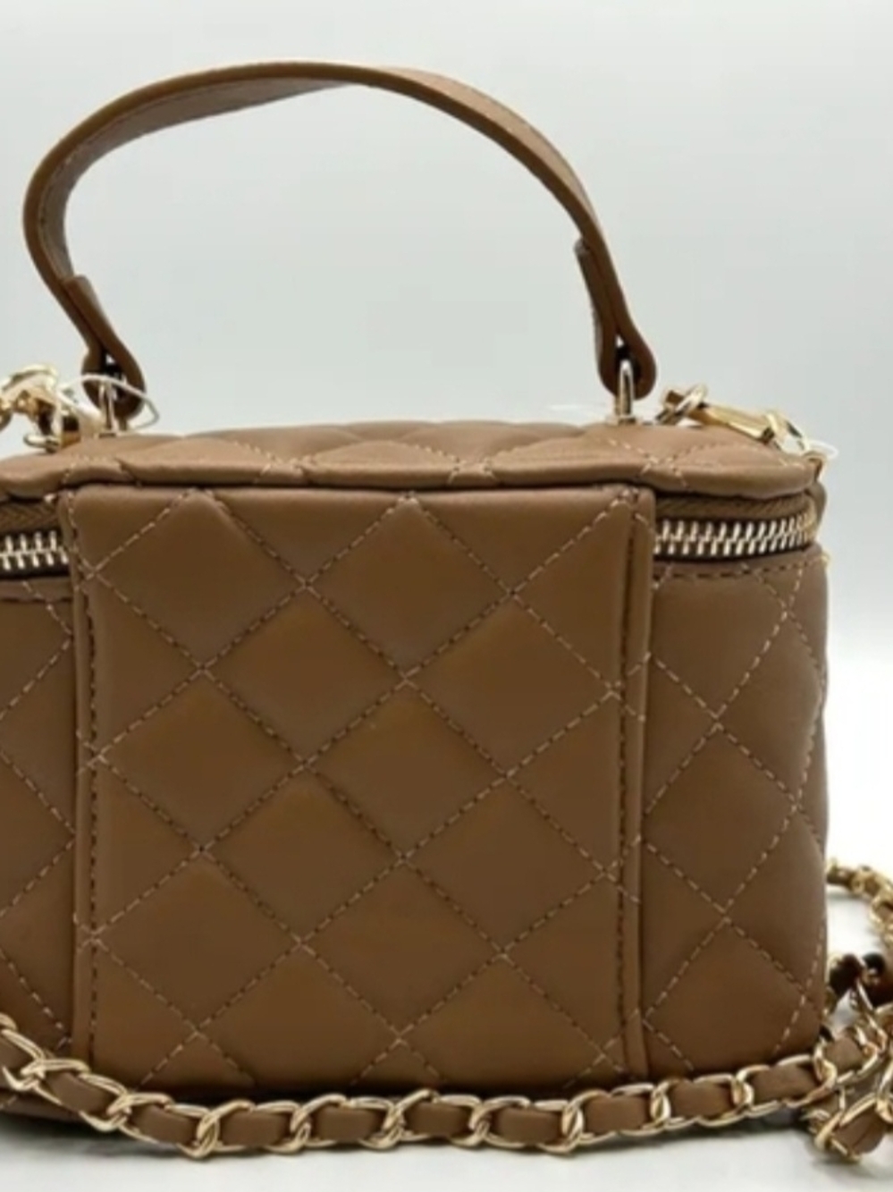 Valentino Orlandi Quilted Mini Top-Handle Bag in Brown with Gold Hardware - Picture 2 of 4